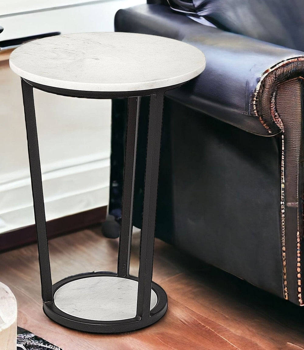 21" Black And White Marble Round End Table - Homeroots