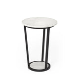 21" Black And White Marble Round End Table