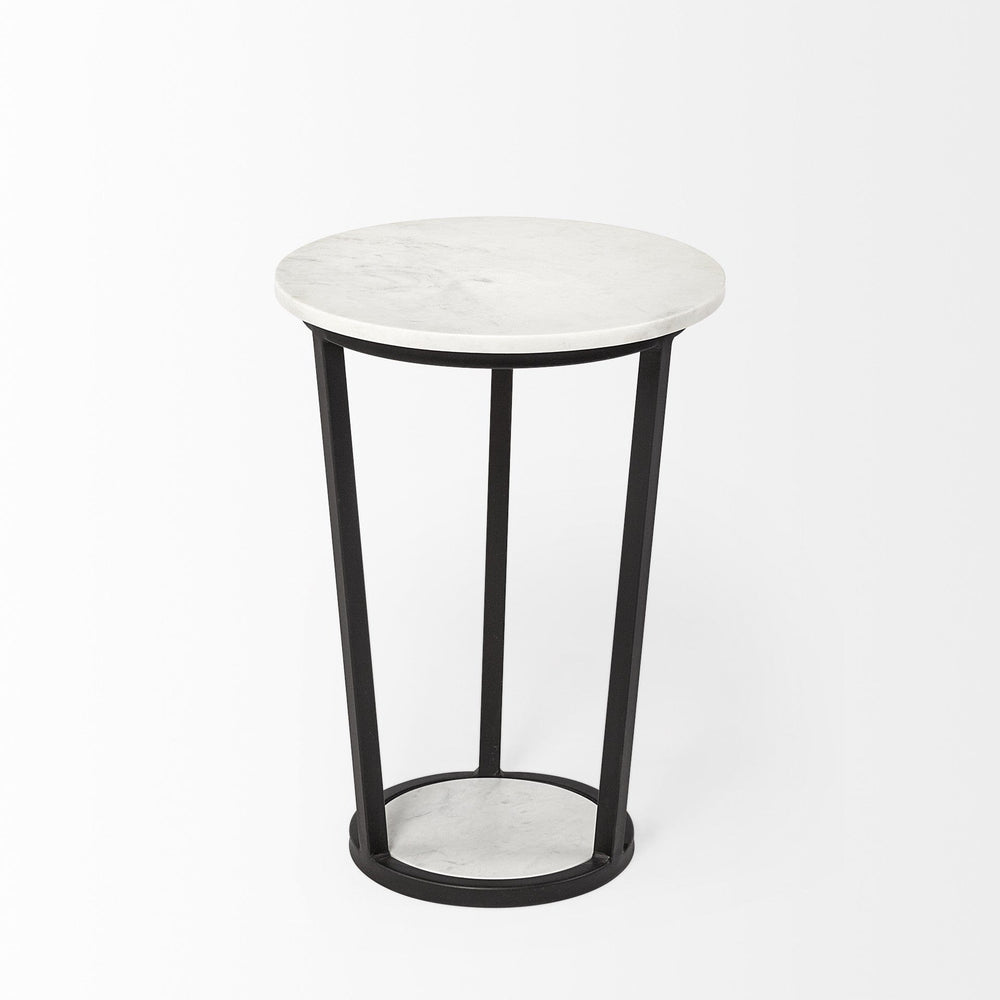 21" Black And White Marble Round End Table - Homeroots