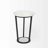 21" Black And White Marble Round End Table - Homeroots