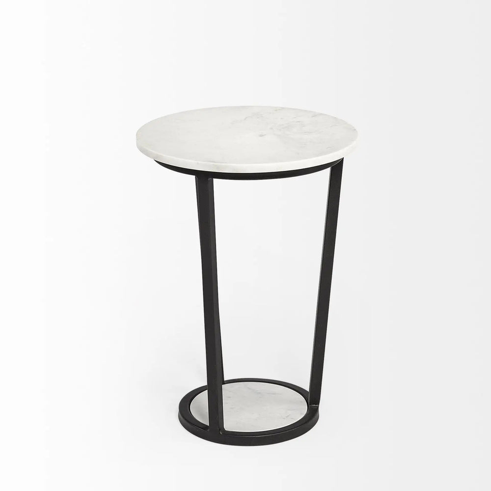 21" Black And White Marble Round End Table - Homeroots