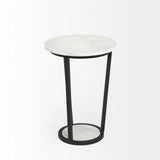 21" Black And White Marble Round End Table - Homeroots