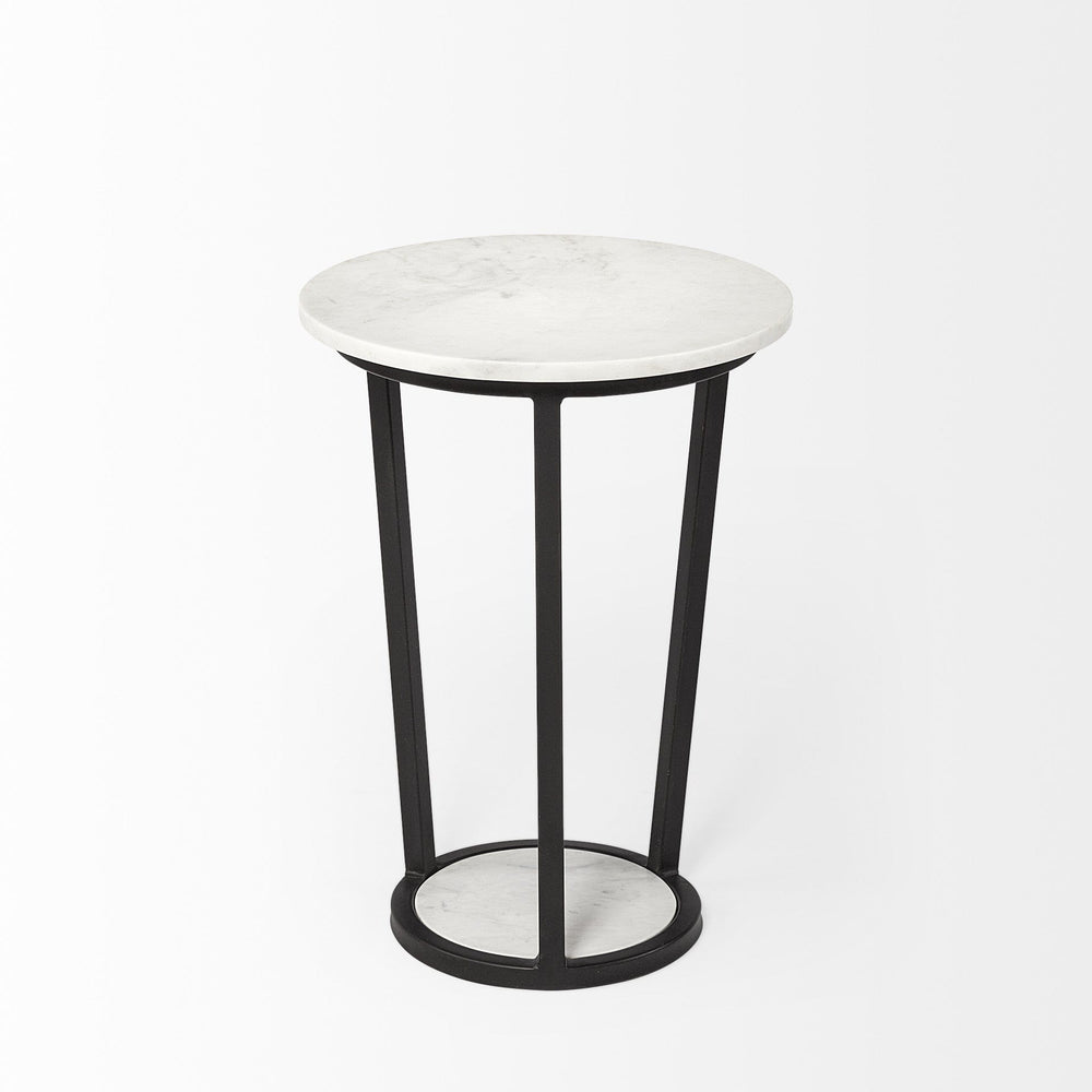 21" Black And White Marble Round End Table - Homeroots