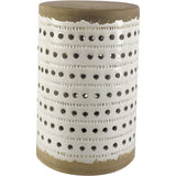 White Glazed Accent Table With Cylindrical Ceramic Tan Base - Homeroots - Flyclothing LLC