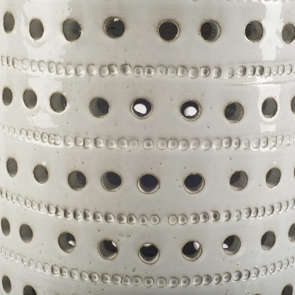 White Glazed Accent Table With Cylindrical Ceramic Tan Base - Homeroots - Flyclothing LLC