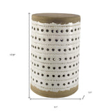 White Glazed Accent Table With Cylindrical Ceramic Tan Base - Homeroots - Flyclothing LLC