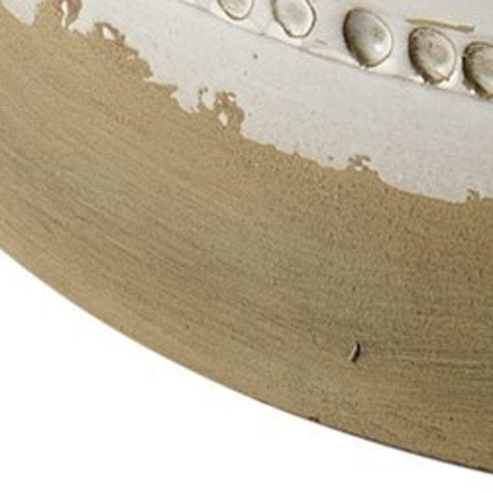 White Glazed Accent Table With Cylindrical Ceramic Tan Base - Homeroots - Flyclothing LLC