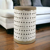 White Glazed Accent Table With Cylindrical Ceramic Tan Base - Homeroots - Flyclothing LLC
