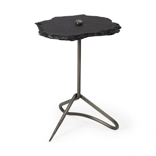 24" Slate Gray And Black Stone End Table - Homeroots