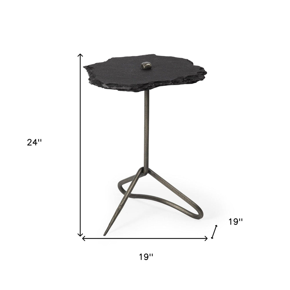 24" Slate Gray And Black Stone End Table - Homeroots