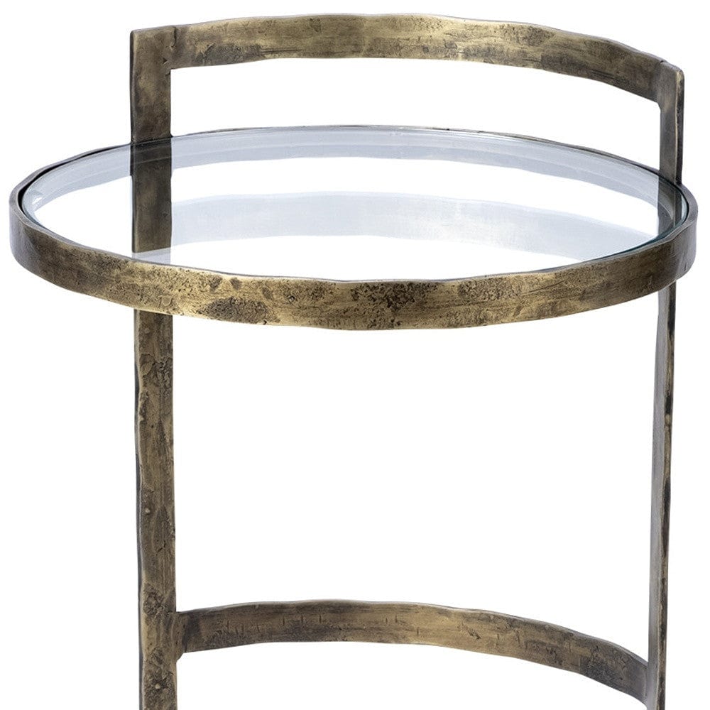 27" Gold And Clear Glass Round End Table - Homeroots
