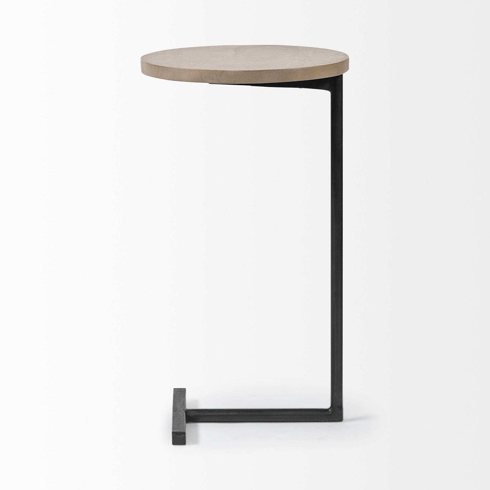 Brown Wood Round Top Accent Table With Black Iron Base - Homeroots - Flyclothing LLC