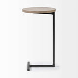 Brown Wood Round Top Accent Table With Black Iron Base - Homeroots - Flyclothing LLC