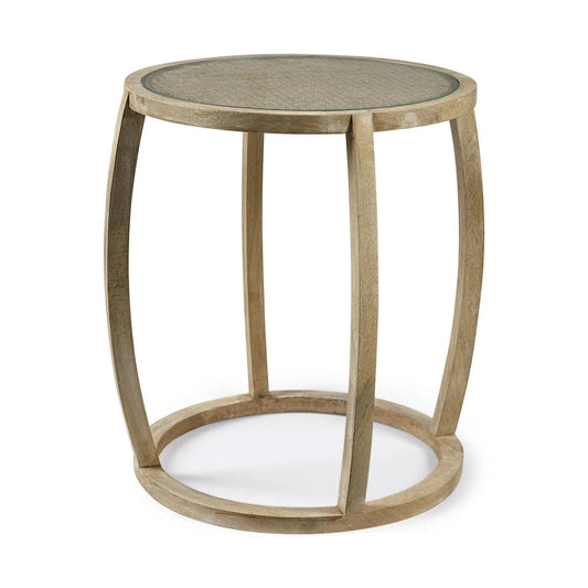26" Brown And Clear Glass Round End Table - Homeroots