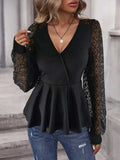Peplum Surplice Long Sleeve Blouse - Trendsi - Flyclothing LLC