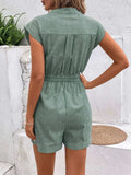 Striped Notched Tie Waist Romper - Trendsi - Flyclothing LLC