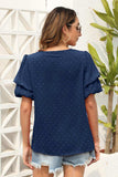 Swiss Dot V-Neck Short Sleeve Blouse - Trendsi - Flyclothing LLC
