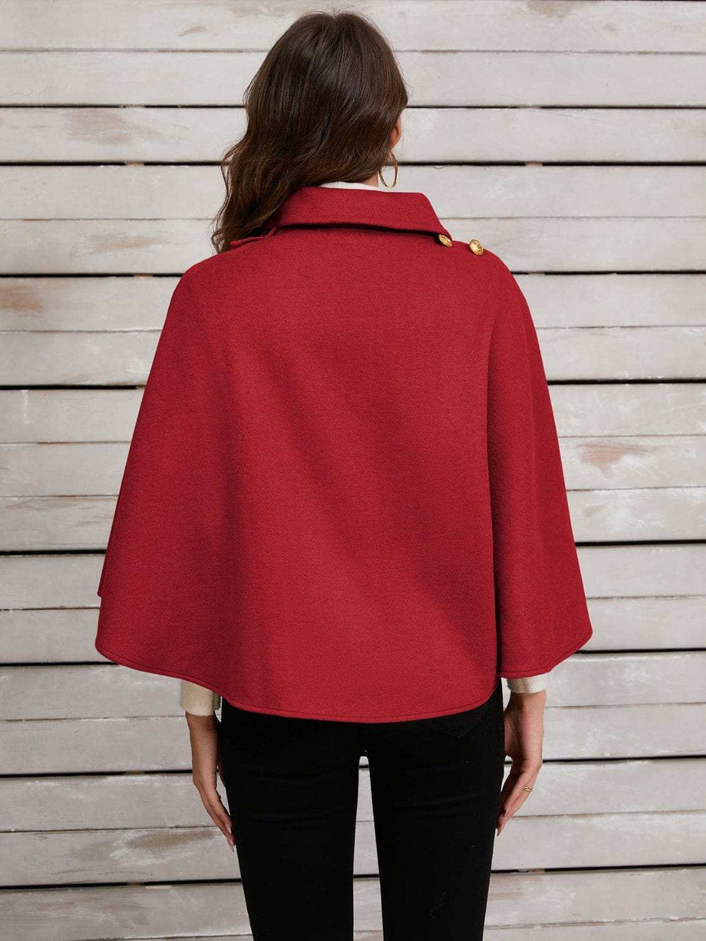 Collared Neck Cropped Cape - Trendsi - Flyclothing LLC