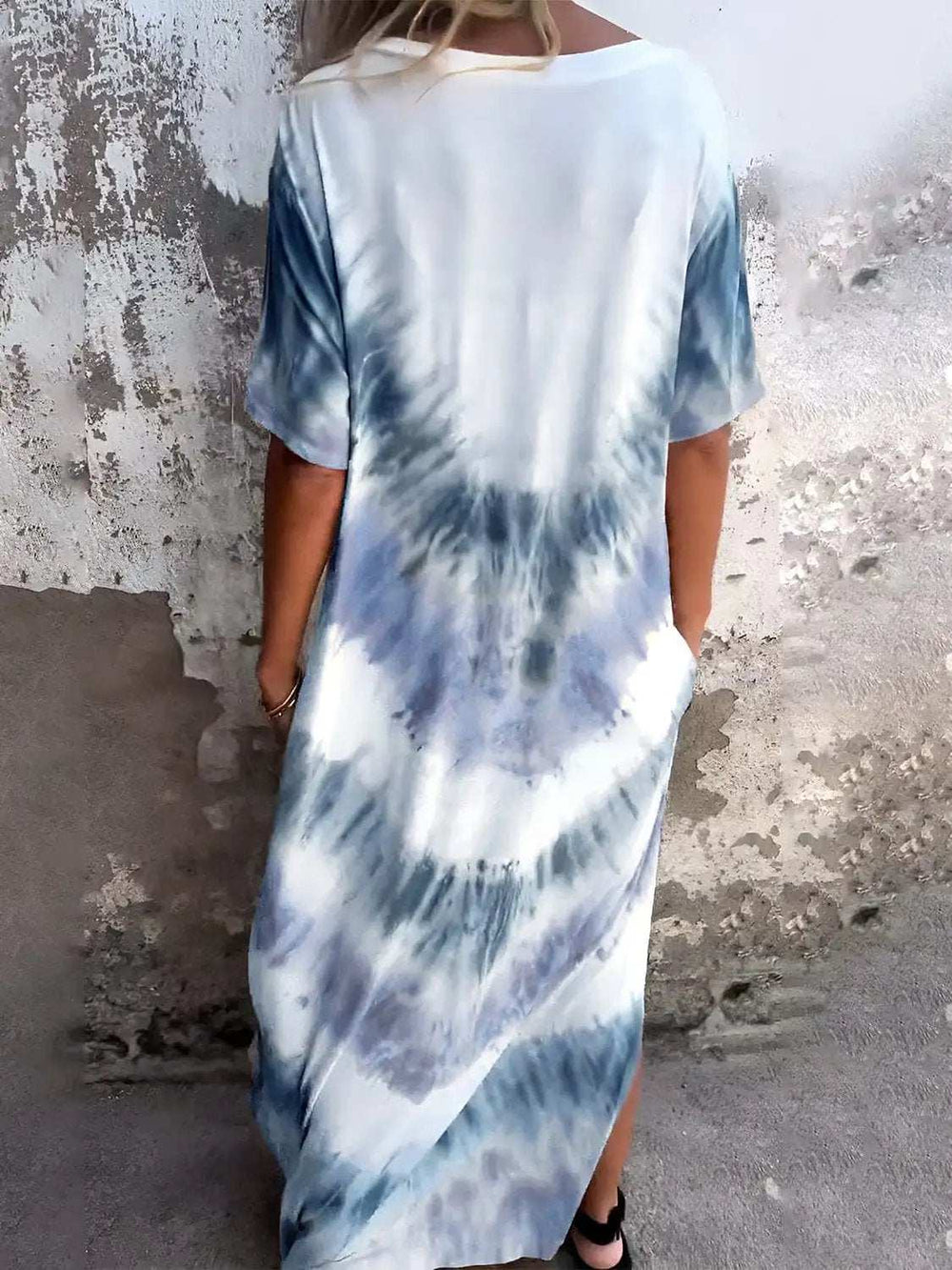 Full Size Pocketed Tie-Dye Short Sleeve Dress - Trendsi - Flyclothing LLC