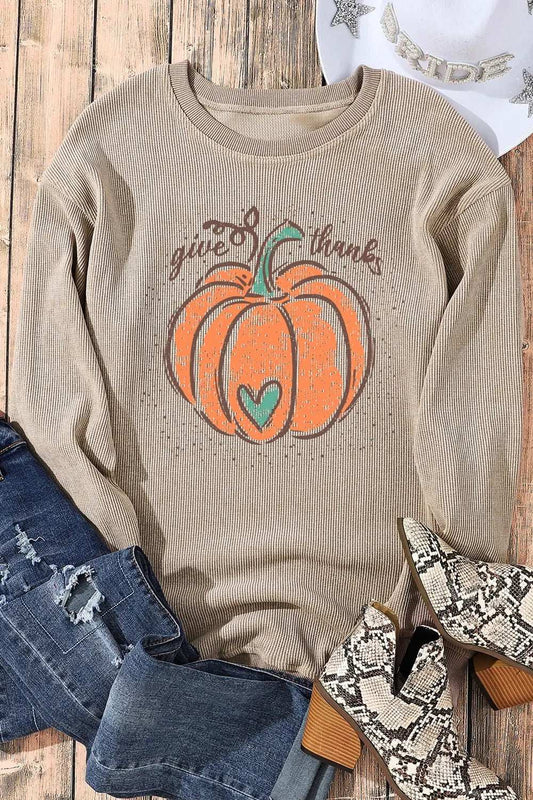 Pumpkin Graphic Round Neck Long Sleeve Sweatshirt - Trendsi - Flyclothing LLC