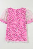 Bonbon Flowery Mesh Short Puff Sleeve Blouse - Trendsi - Flyclothing LLC