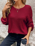 Plus Size Relaxed Fit Waffle Knit Round Neck T-Shirt - Trendsi - Flyclothing LLC