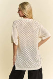 Davi & Dani Side Slit Openwork Round Neck Half Sleeve Knit Cover Up - Trendsi - Flyclothing LLC