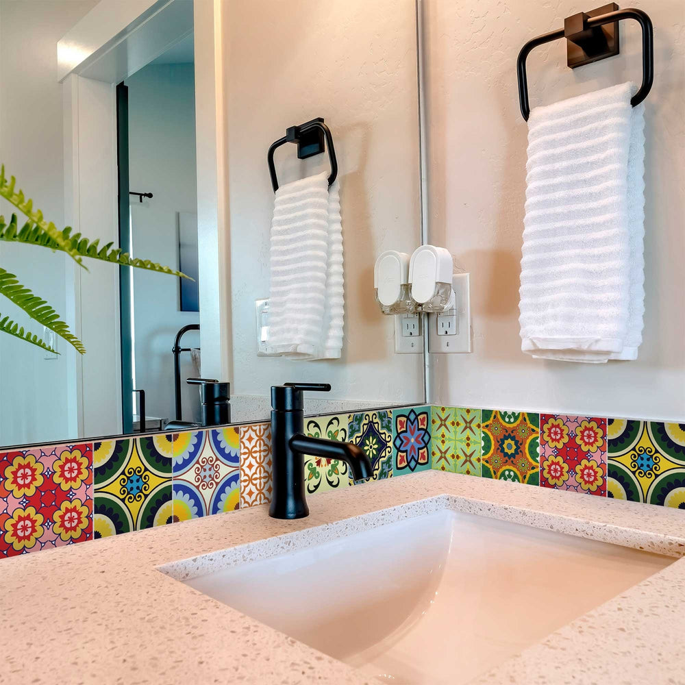 4" X 4" Mediterranean Brights Mosaic Peel And Stick Removable Tiles - Homeroots - Flyclothing LLC