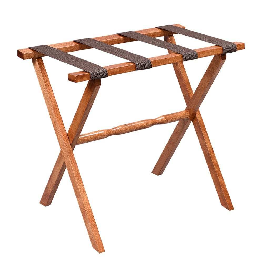 Hotel Light Walnut Folding Luggage Rack With 4 Straps - Homeroots - Flyclothing LLC