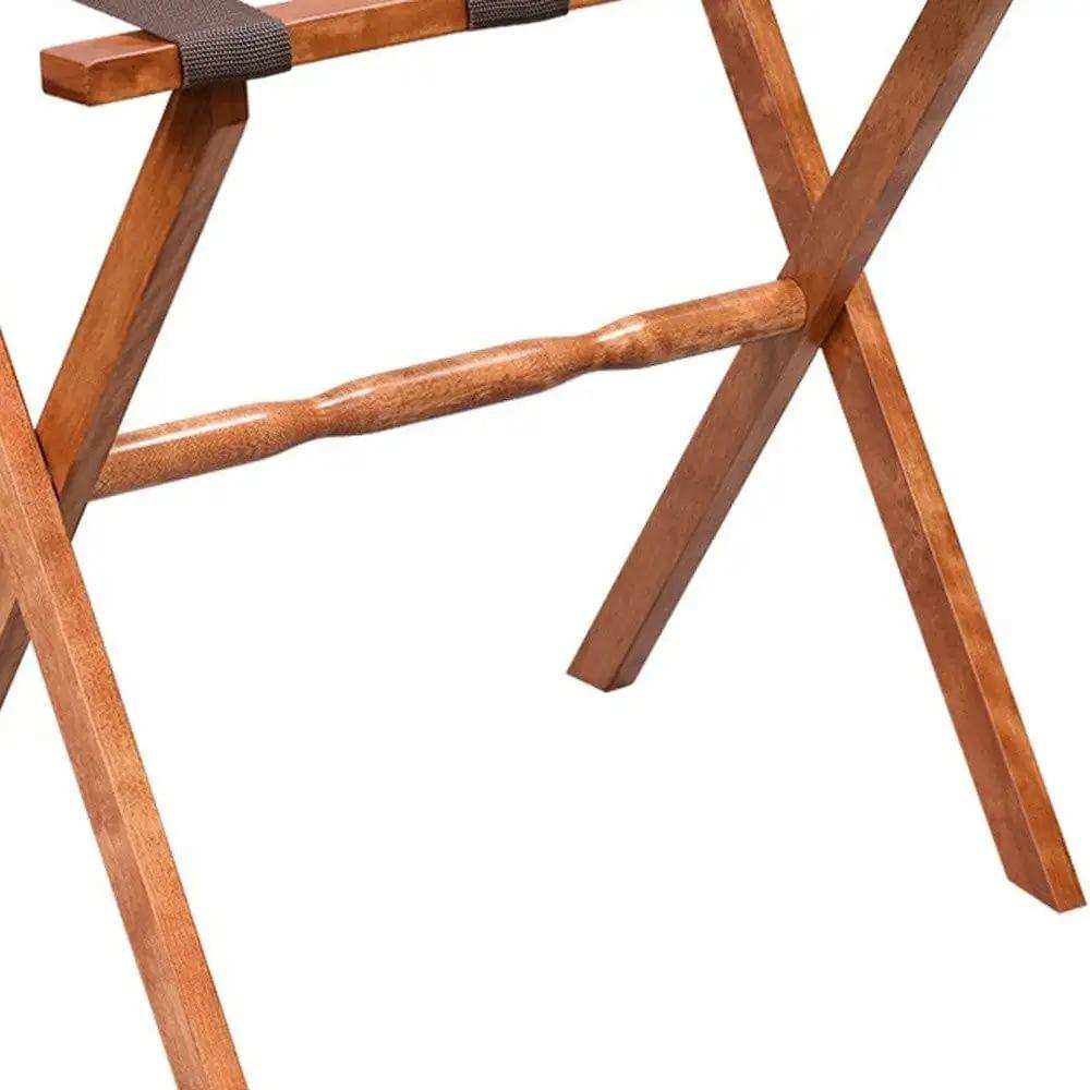 Hotel Light Walnut Folding Luggage Rack With 4 Straps - Homeroots - Flyclothing LLC