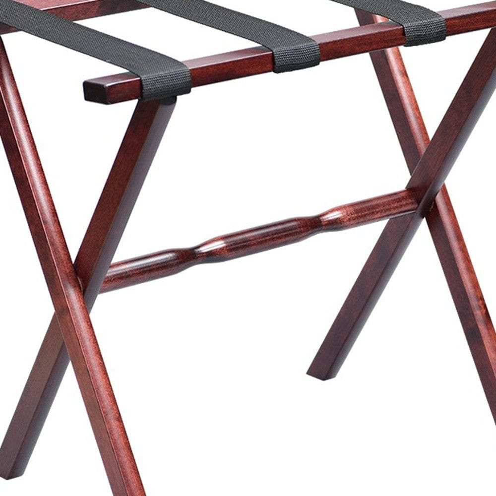 Hotel Cherry Mahogany Folding Luggage Rack With Black Straps - Homeroots - Flyclothing LLC