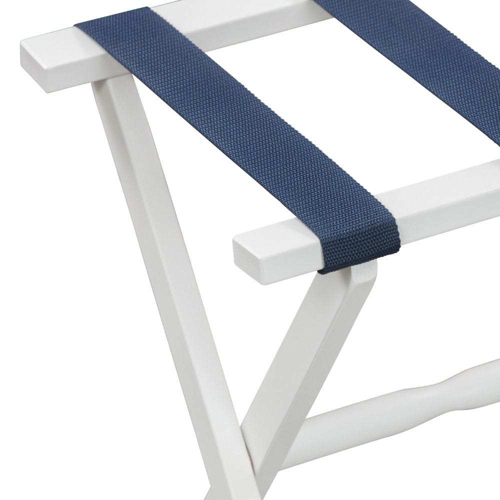 Hotel White Finish Wood Folding Luggage Rack With Navy Straps - Homeroots - Flyclothing LLC