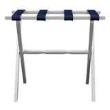 Hotel White Finish Wood Folding Luggage Rack With Navy Straps - Homeroots - Flyclothing LLC