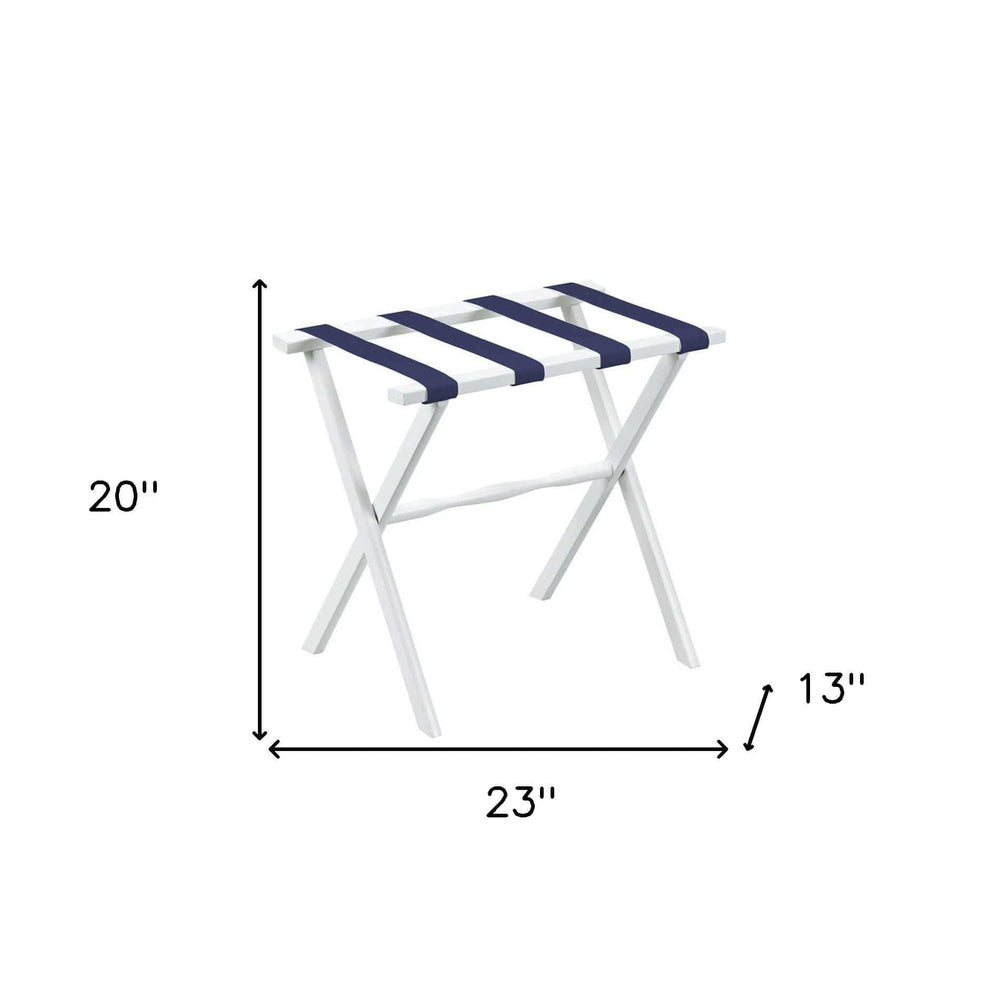 Hotel White Finish Wood Folding Luggage Rack With Navy Straps - Homeroots - Flyclothing LLC