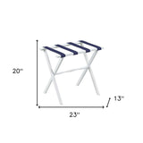 Hotel White Finish Wood Folding Luggage Rack With Navy Straps - Homeroots - Flyclothing LLC