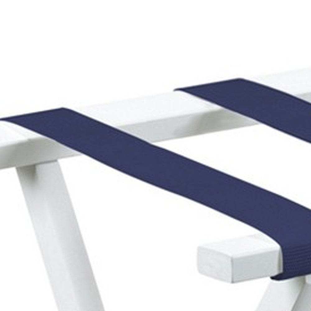 Hotel White Finish Wood Folding Luggage Rack With Navy Straps - Homeroots - Flyclothing LLC