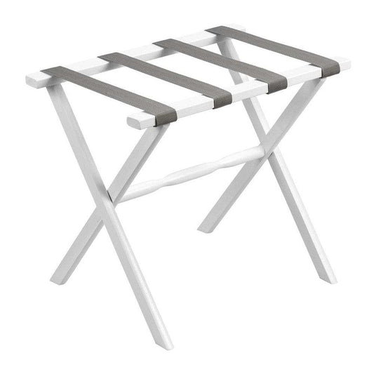 Hotel White Finish Wood Folding Luggage Rack With Gray Straps - Homeroots - Flyclothing LLC