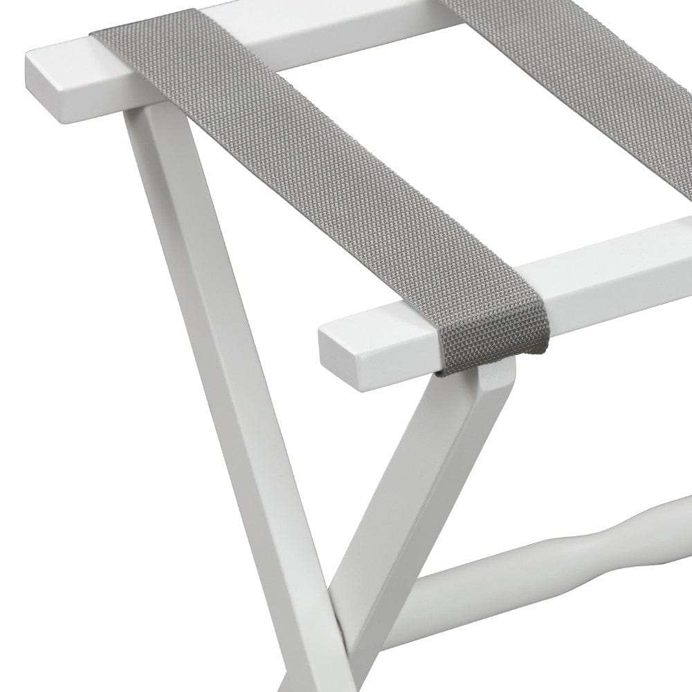 Hotel White Finish Wood Folding Luggage Rack With Gray Straps - Homeroots - Flyclothing LLC