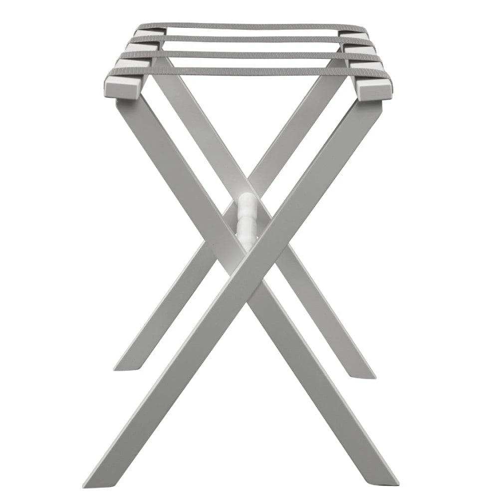 Hotel White Finish Wood Folding Luggage Rack With Gray Straps - Homeroots - Flyclothing LLC