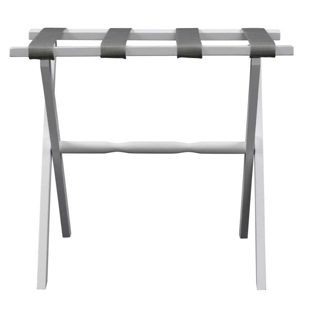 Hotel White Finish Wood Folding Luggage Rack With Gray Straps - Homeroots - Flyclothing LLC