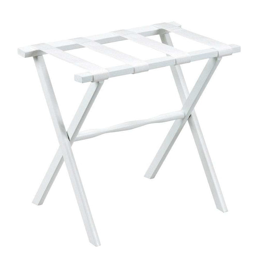 Hotel White Finish Wood Folding Luggage Rack With White Straps - Homeroots - Flyclothing LLC