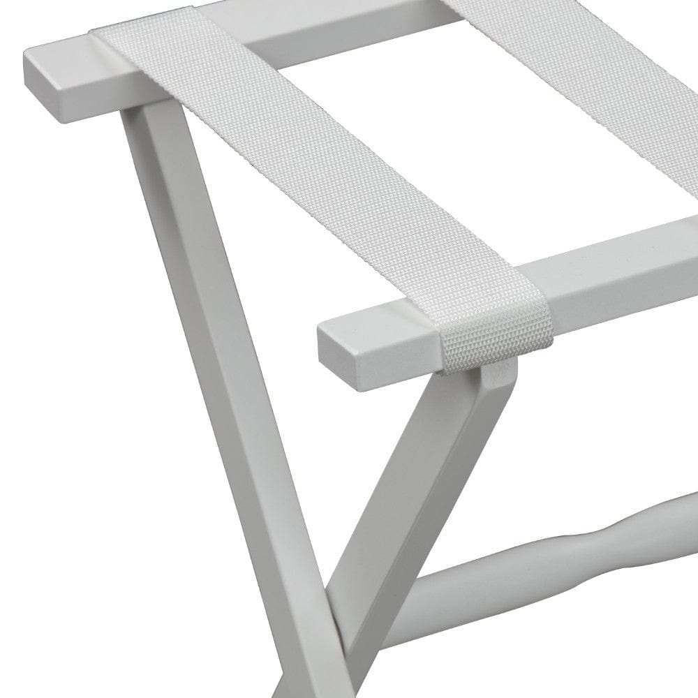 Hotel White Finish Wood Folding Luggage Rack With White Straps - Homeroots - Flyclothing LLC