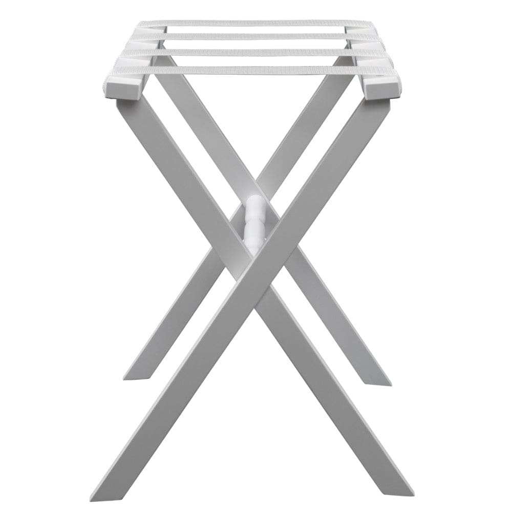 Hotel White Finish Wood Folding Luggage Rack With White Straps - Homeroots - Flyclothing LLC
