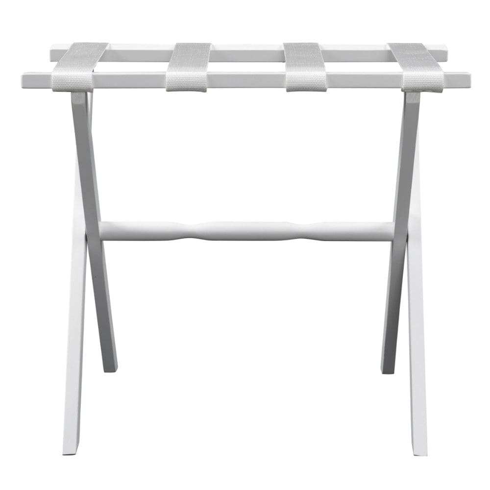 Hotel White Finish Wood Folding Luggage Rack With White Straps - Homeroots - Flyclothing LLC