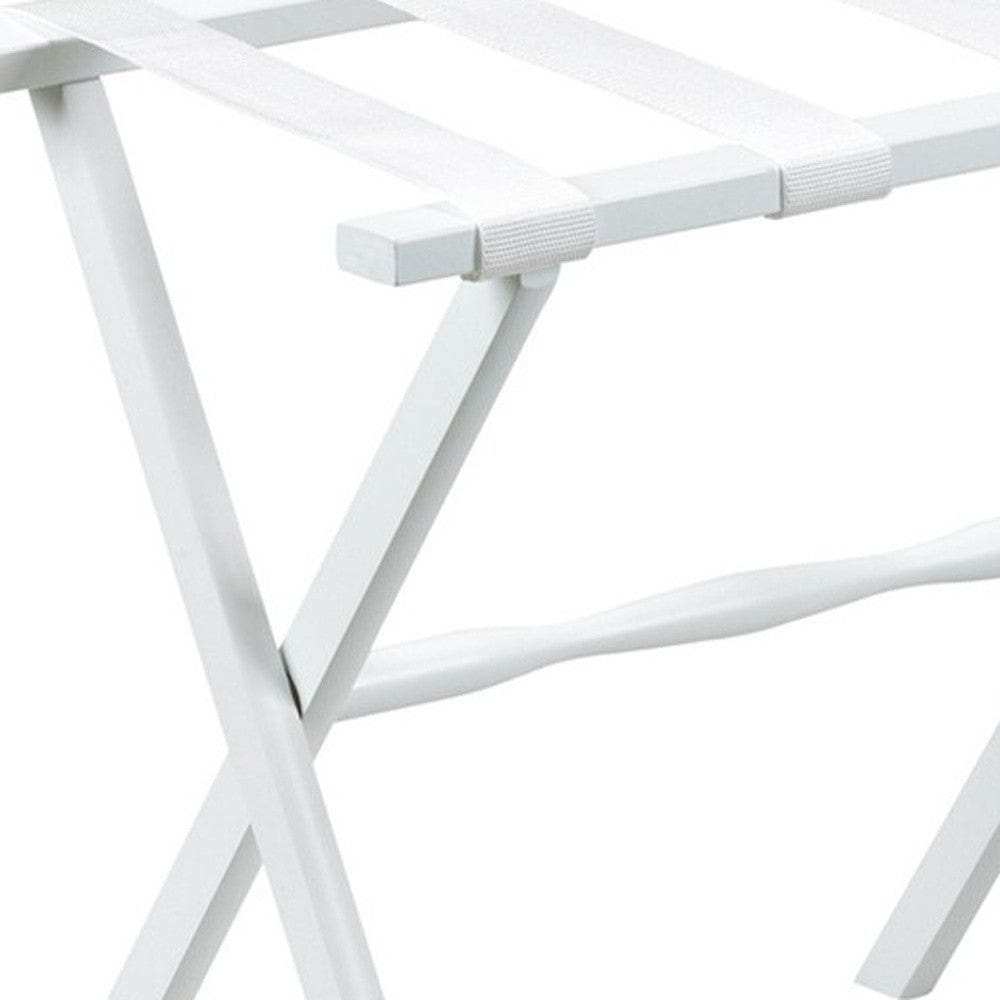 Hotel White Finish Wood Folding Luggage Rack With White Straps - Homeroots - Flyclothing LLC