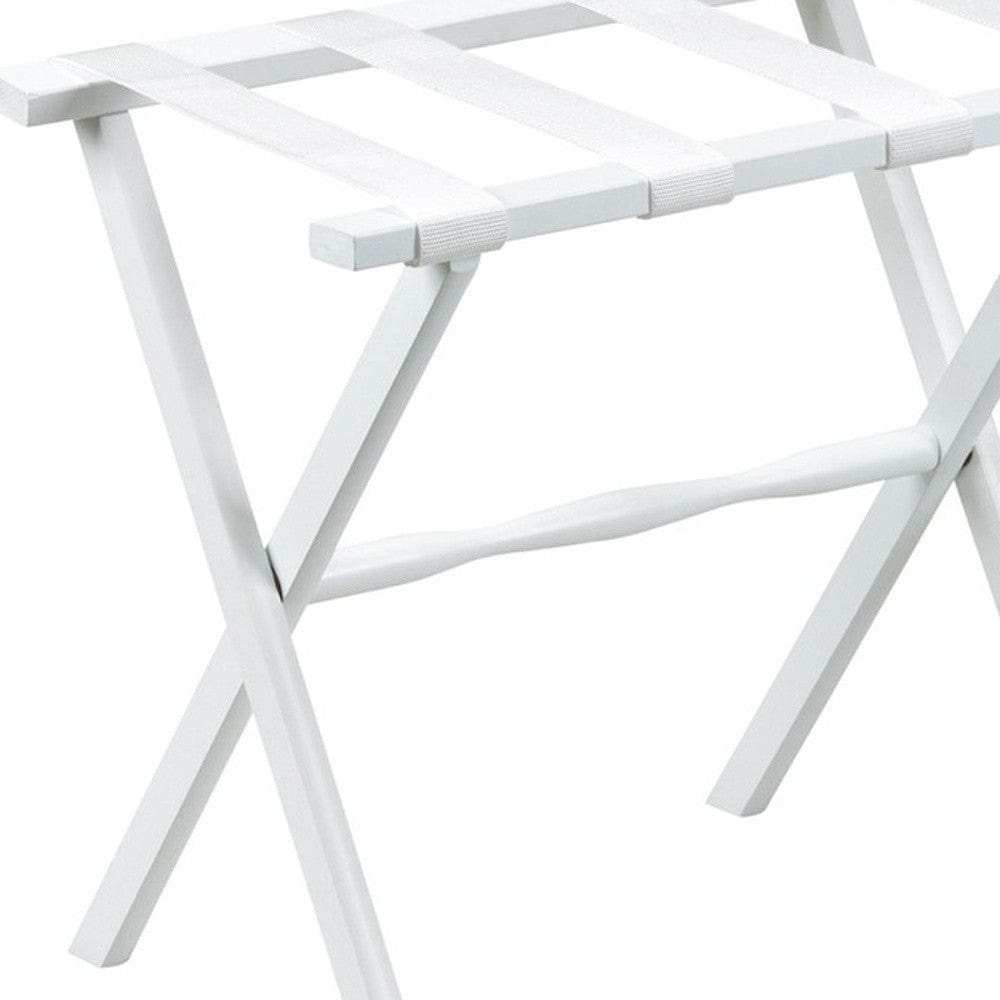 Hotel White Finish Wood Folding Luggage Rack With White Straps - Homeroots - Flyclothing LLC