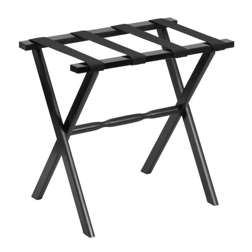 Hotel Black Finish Wood Folding Luggage Rack With Black Straps - Homeroots - Flyclothing LLC