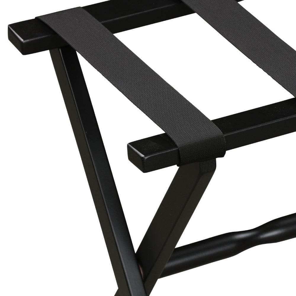 Hotel Black Finish Wood Folding Luggage Rack With Black Straps - Homeroots - Flyclothing LLC