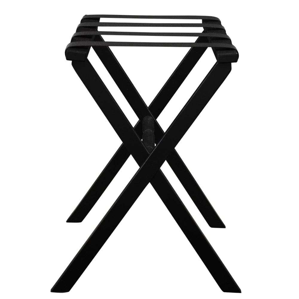 Hotel Black Finish Wood Folding Luggage Rack With Black Straps - Homeroots - Flyclothing LLC