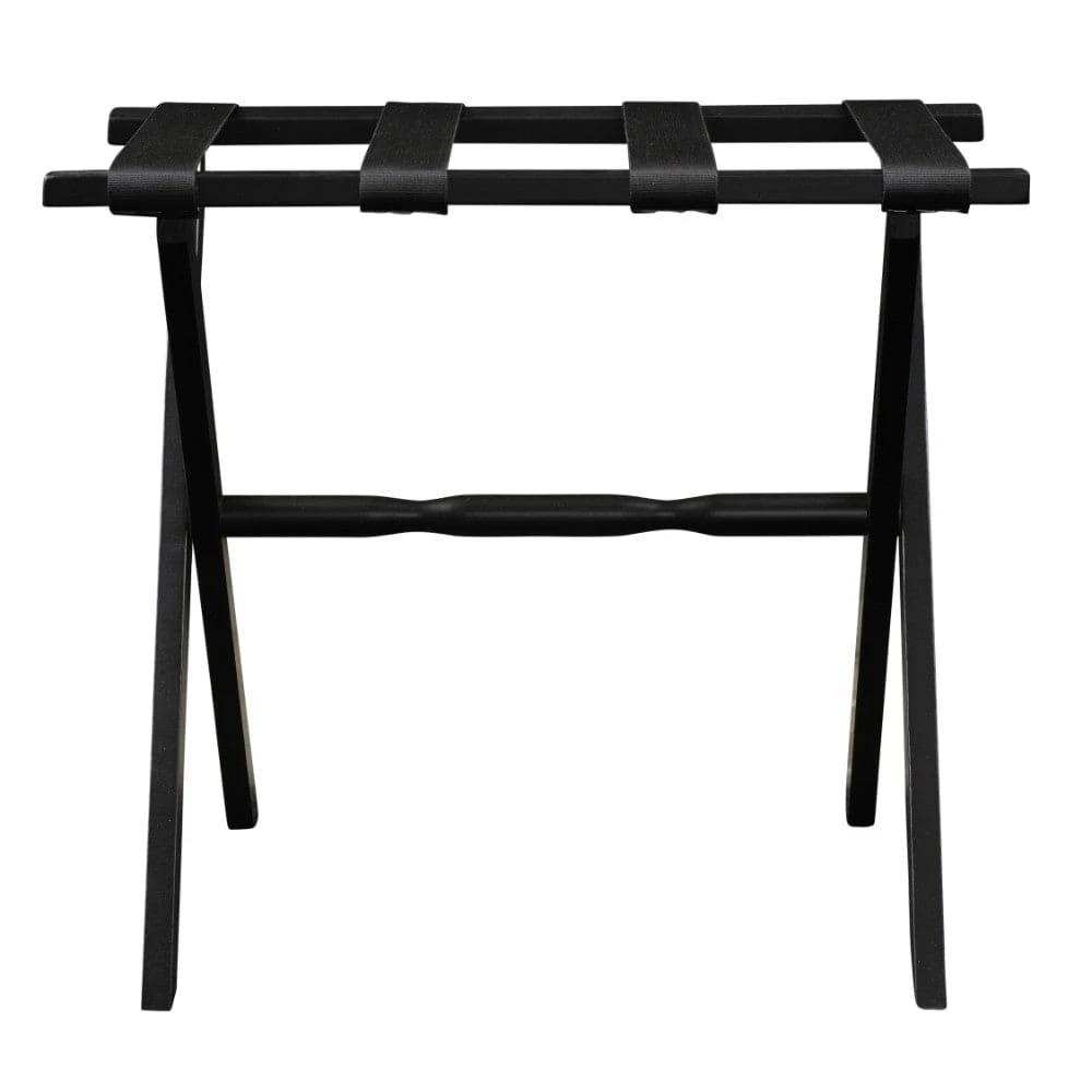 Hotel Black Finish Wood Folding Luggage Rack With Black Straps - Homeroots - Flyclothing LLC